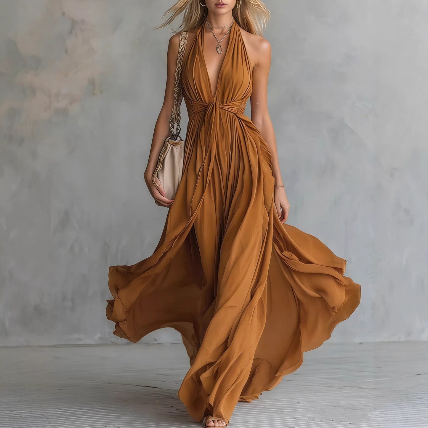 Halter Slimming Bohemian Vacation Style Large Dress