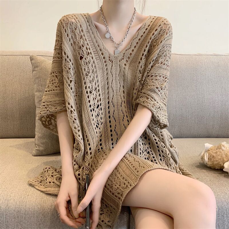 Women's Pure Desire Hollow Out Tied Knitted Loose Niche Mid-length Women's Sweater