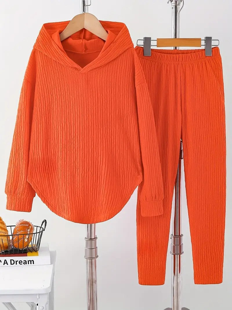 Women's Set Solid Color Long-sleeved Hooded Trousers Sweaters