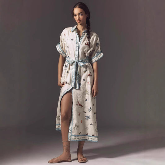 Popular Printed Fashion Casual Lace Up Dresses