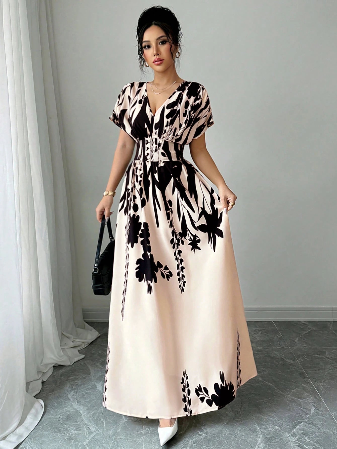Classic Women's Elegant Printed Irregular Long Dress