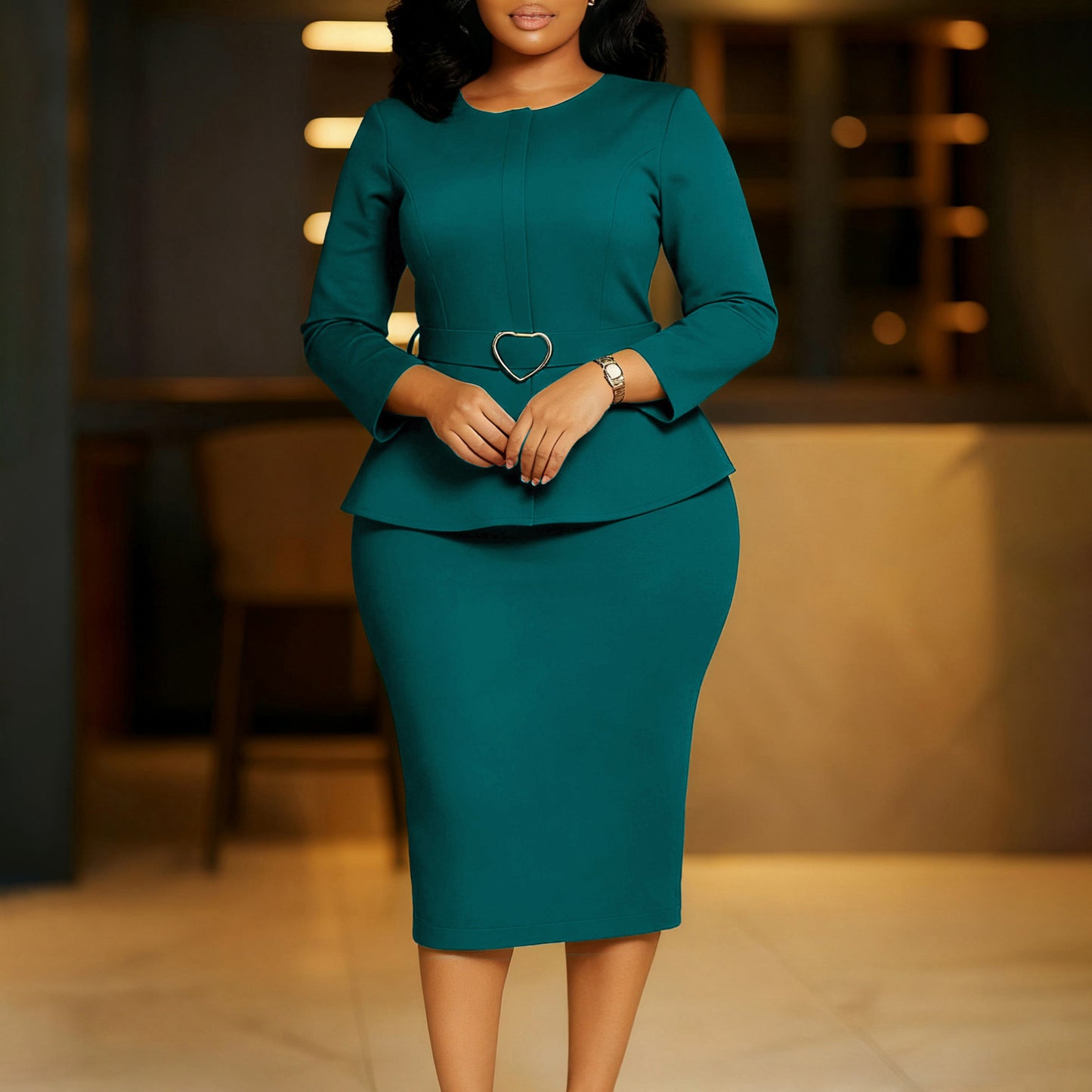 Women's Fashion Round Neck Temperament Ol Pencil Skirts