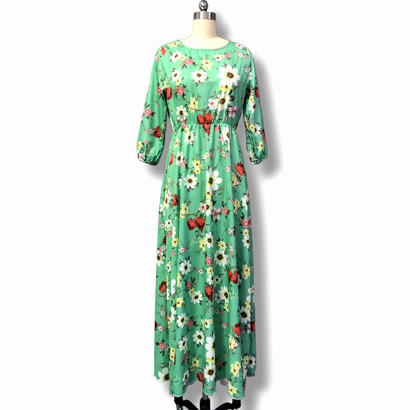 Women's Chiffon Printed Large Swing Dress Bohemian Dresses