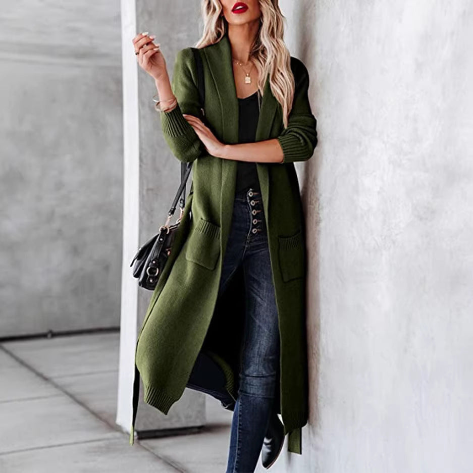 Charming Trendy Women's Mid-length Knitted Lapel Women's Sweater