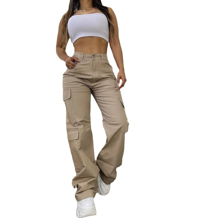 Women's Color Casual High Waist Work Clothes Pants