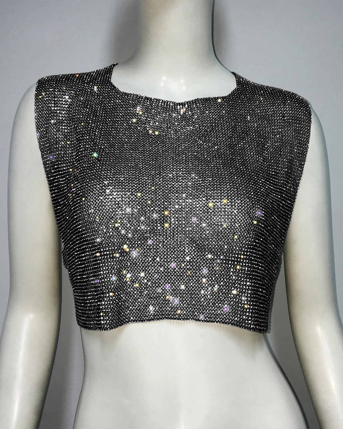 Women's Wear Sleeveless T-shirt Metal Personality Rhinestone Backless Blouses