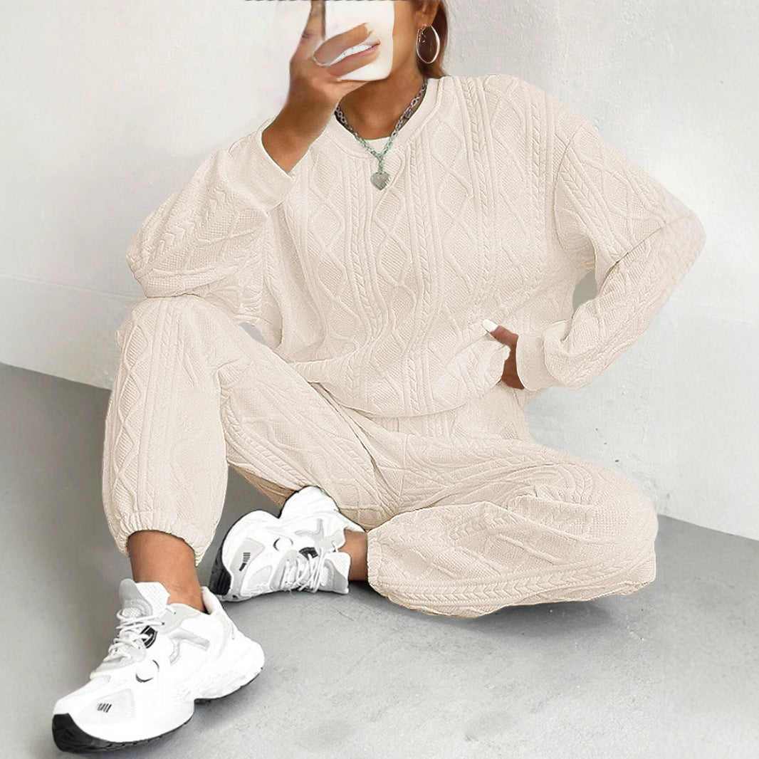 Women's Fashion Thread Jacquard Trousers Casual Two-piece Suits