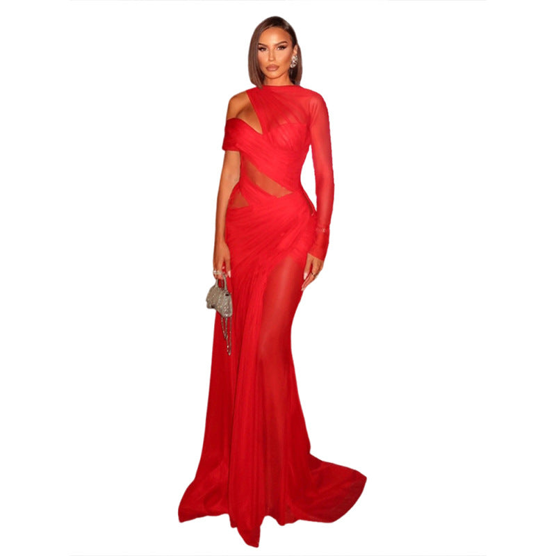 Women's Autumn Sexy Irregular Ribbon Solid Color Dresses