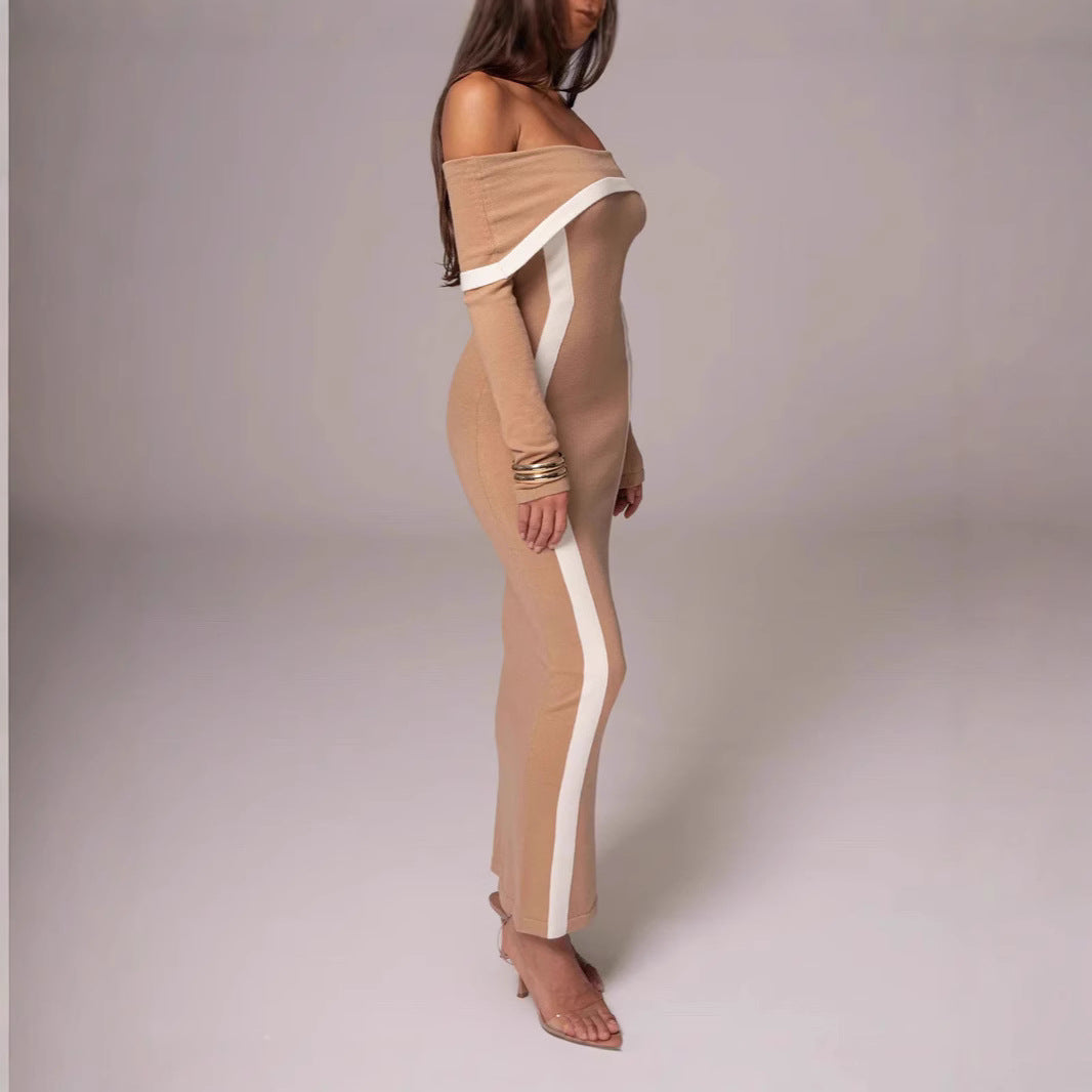 Women's Fashion Sexy Contrast Color Elegant Slim Sheath Dress