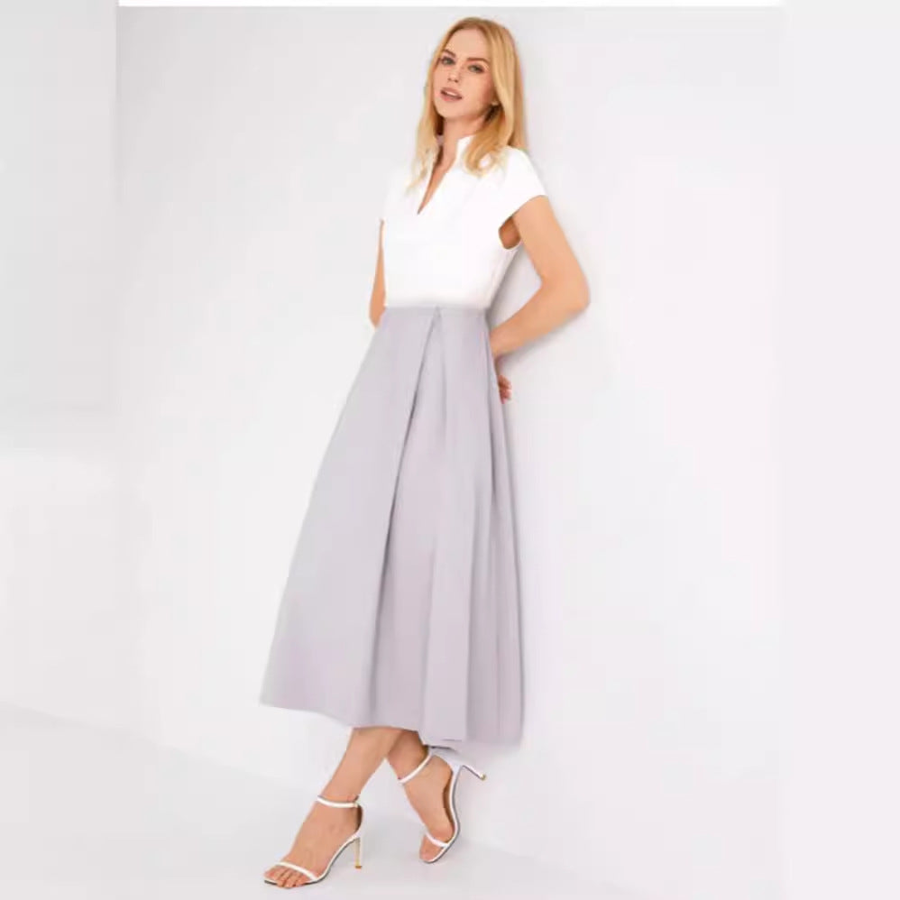 Women's A- Line Fashion White V Neck Large Dress