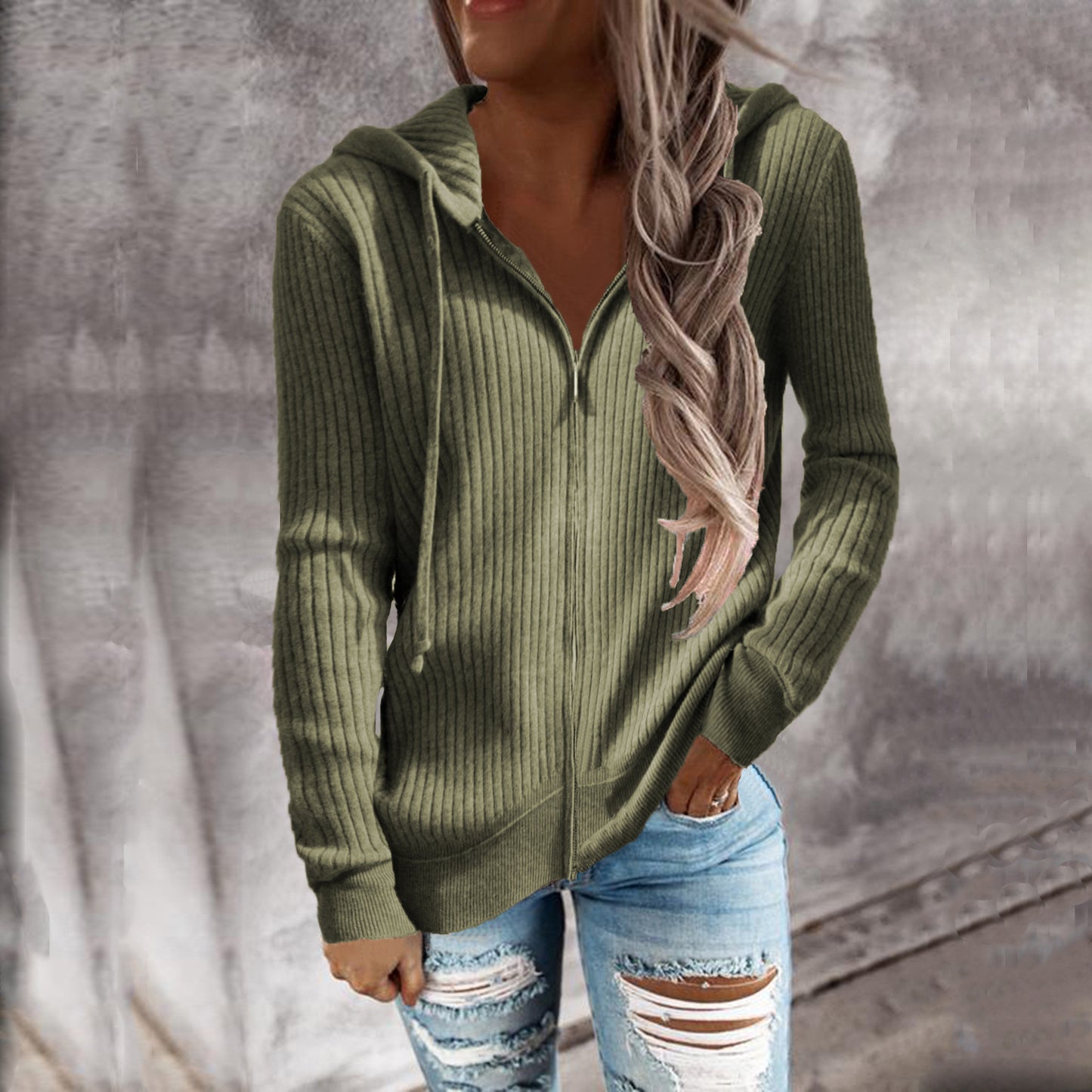 Cool Women's Zipper Long Sleeve Hooded Women's Sweater, Sweater
