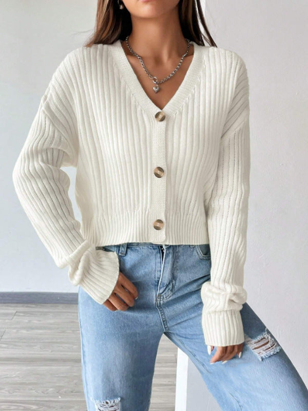 Women's Loose Long Sleeve Knitted Solid Color Knitwear