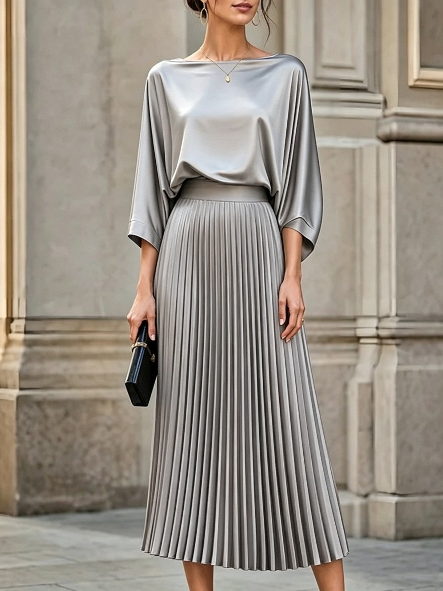Elegant Women's Satin Pleated Invisible Zipper Dress
