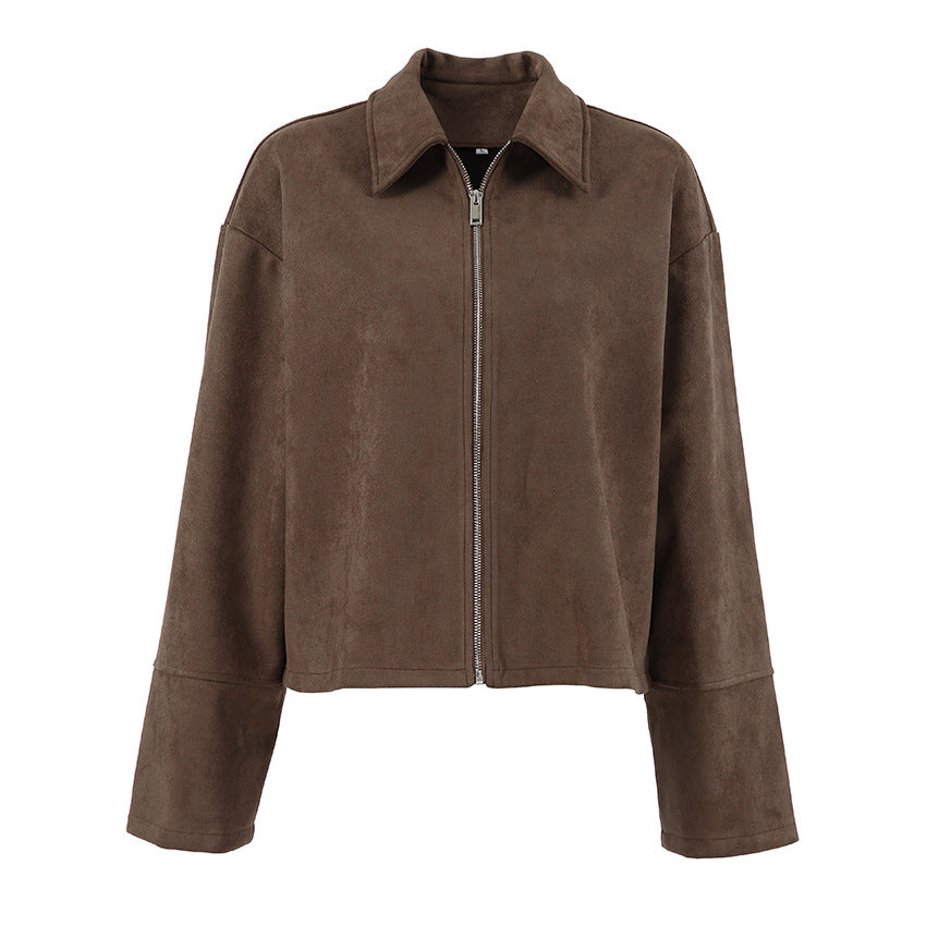 Women's Brown Suede Autumn Commuter Loose Lapels Jackets