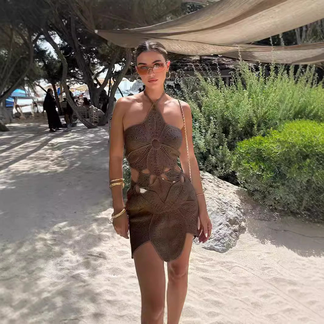 Women's Fashion Halter Asymmetric Hollow Dress Dresses