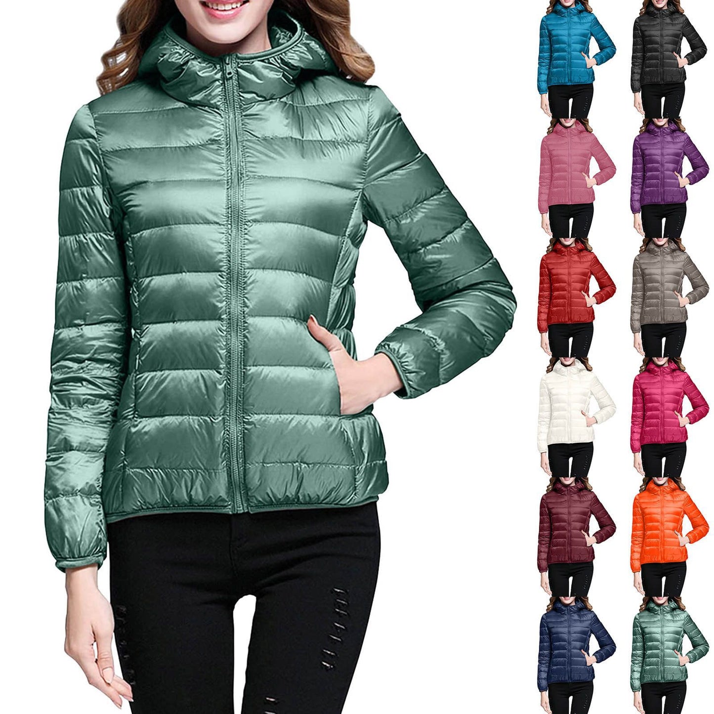 Women's Winter Casual Solid Color Lightweight Waterproof Jackets