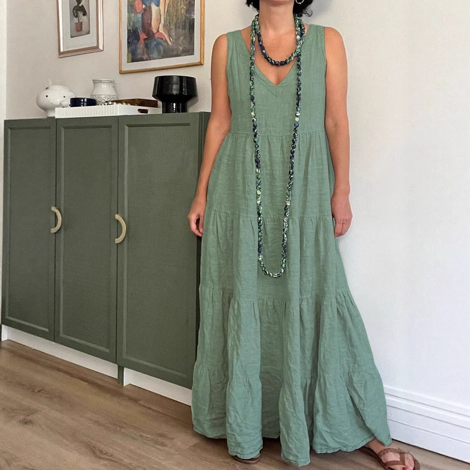 Women's Summer Solid Color Loose Cotton Linen Sleeveless Dress