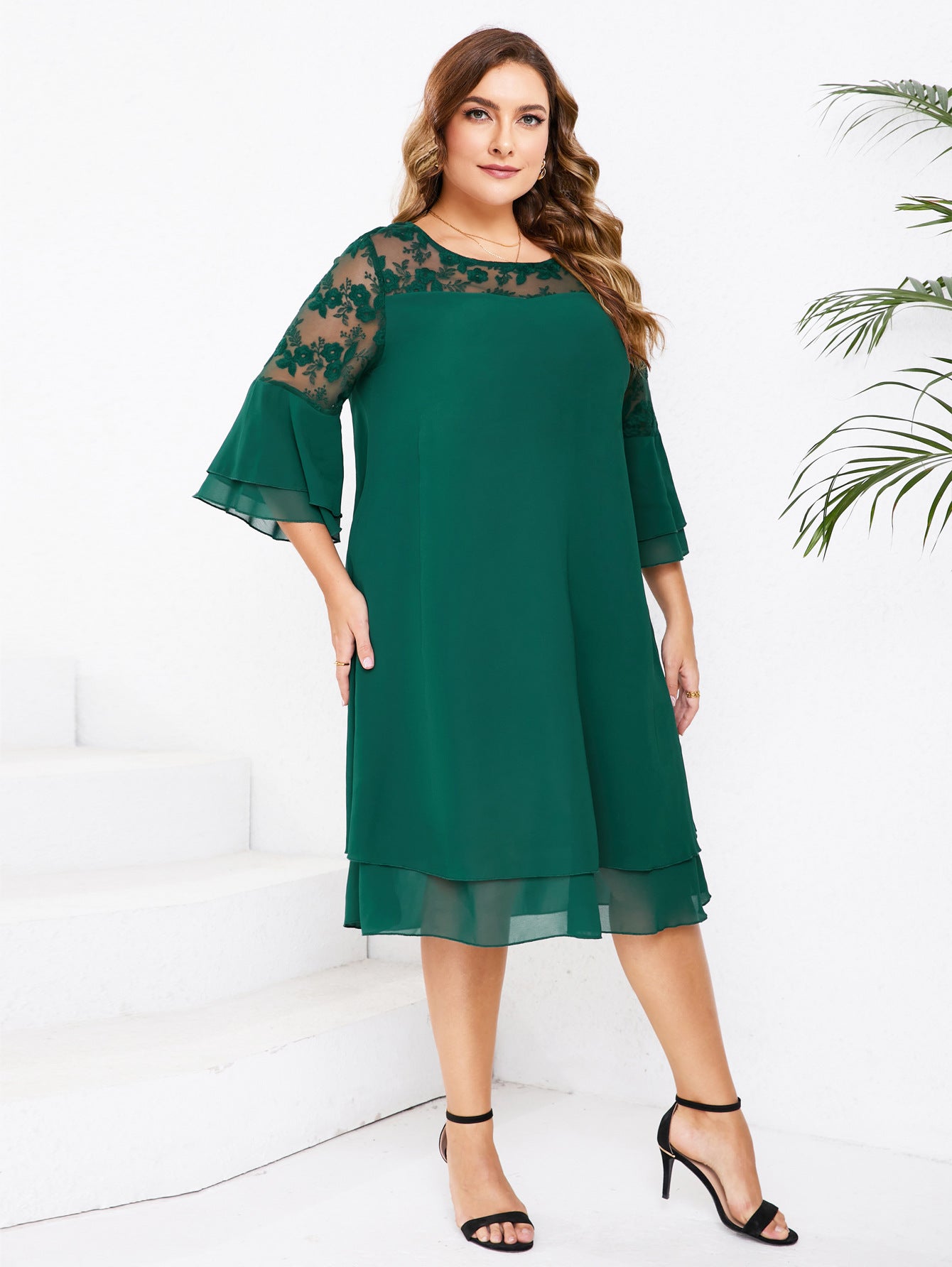 Women's Fashion Embroidery Stitching Dress Solid Color Dresses