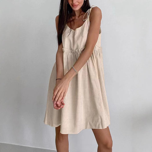 Women's Summer Cotton Linen Sleeveless Backless Sexy Urban Dress
