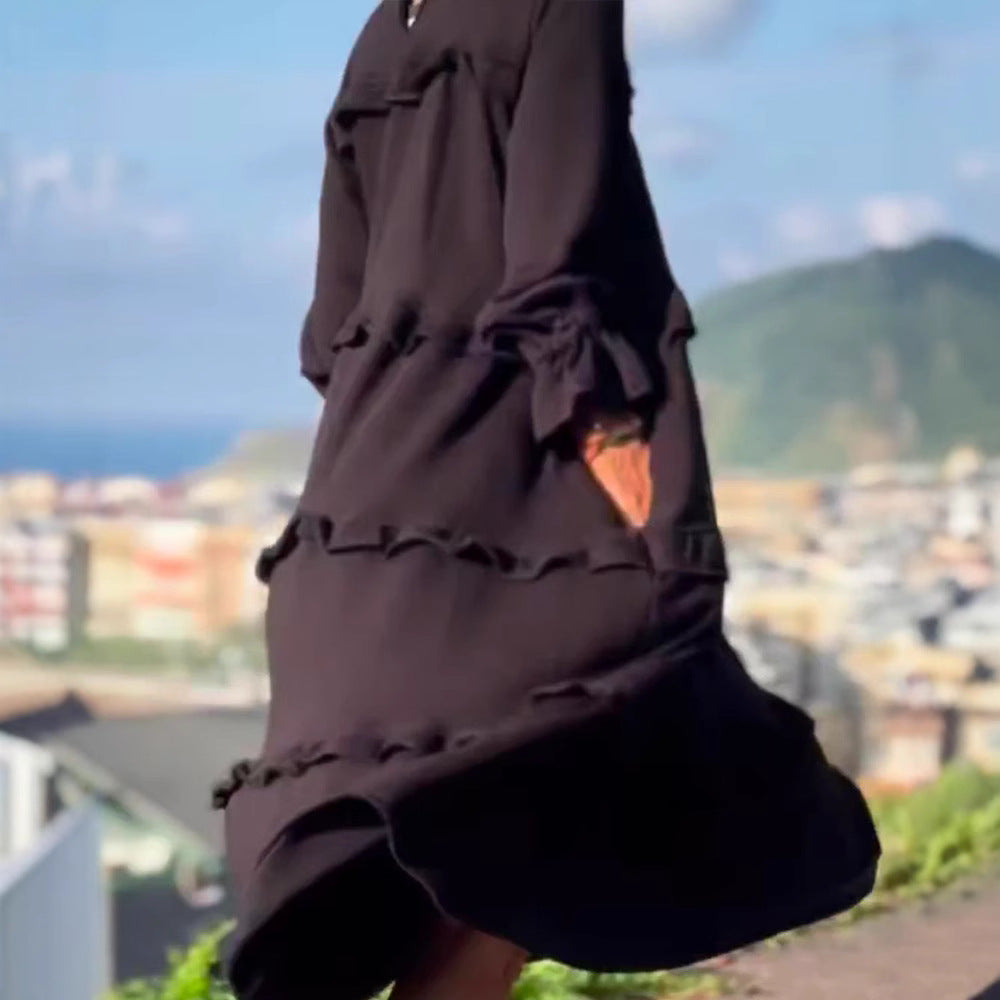 Women's Summer Long Sleeve Patchwork Round Neck Dresses