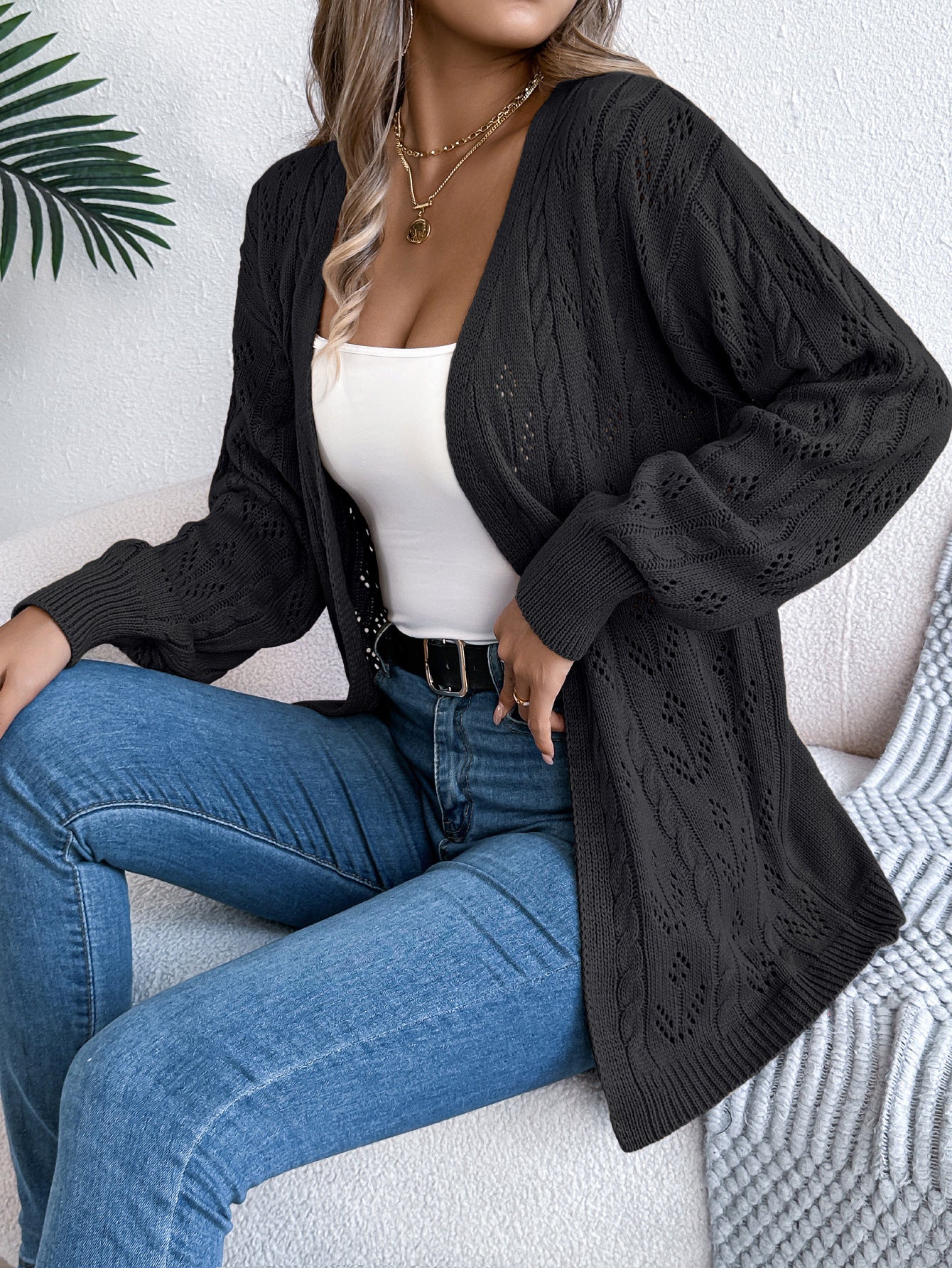 Women's Casual Solid Color Hollow Out Cardigans