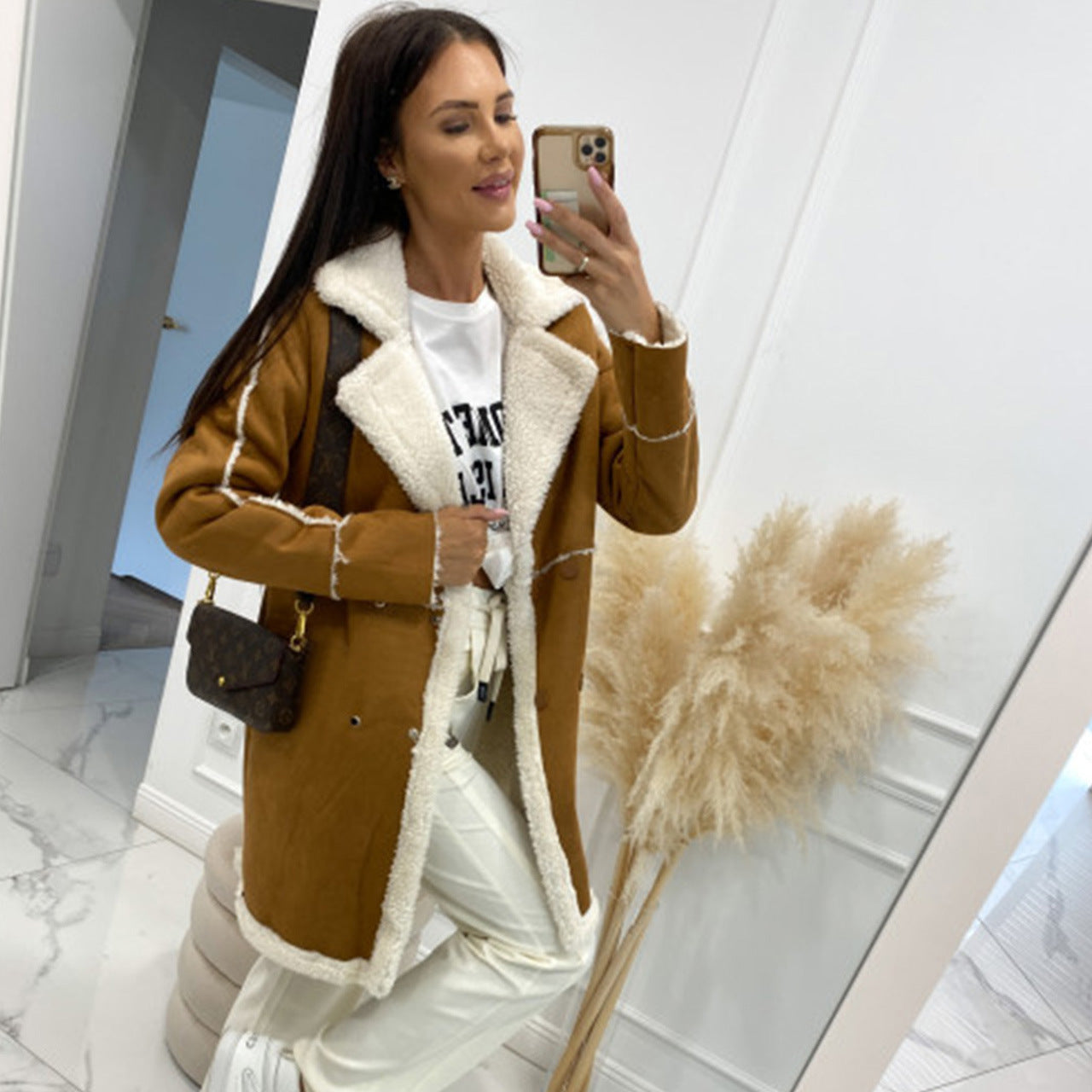 Innovative Pure Color Thickened Spliced Overcoat Coats