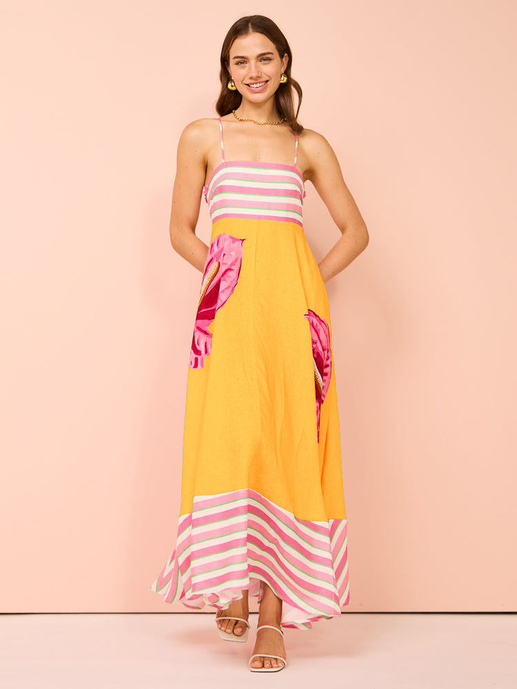 Women's Sling Temperament Printed High Waist Big Dresses