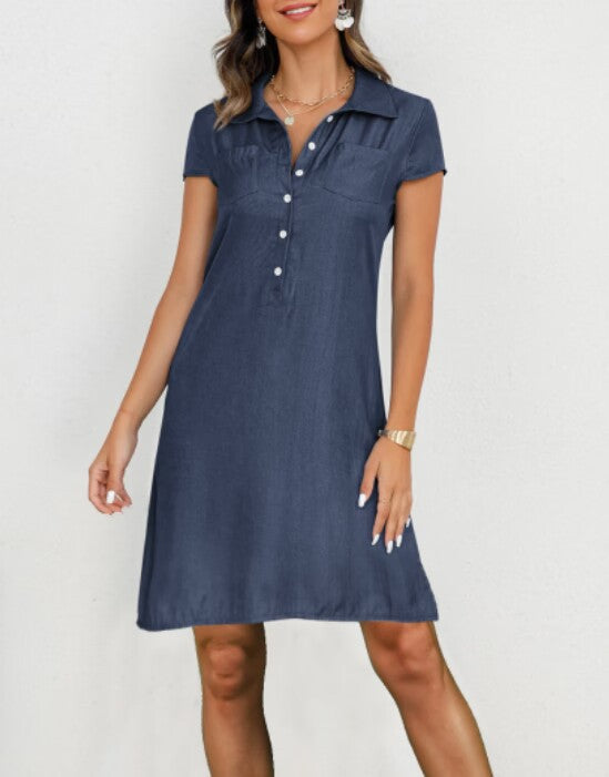 Collar Slit Pocket Large Swing Casual Dress