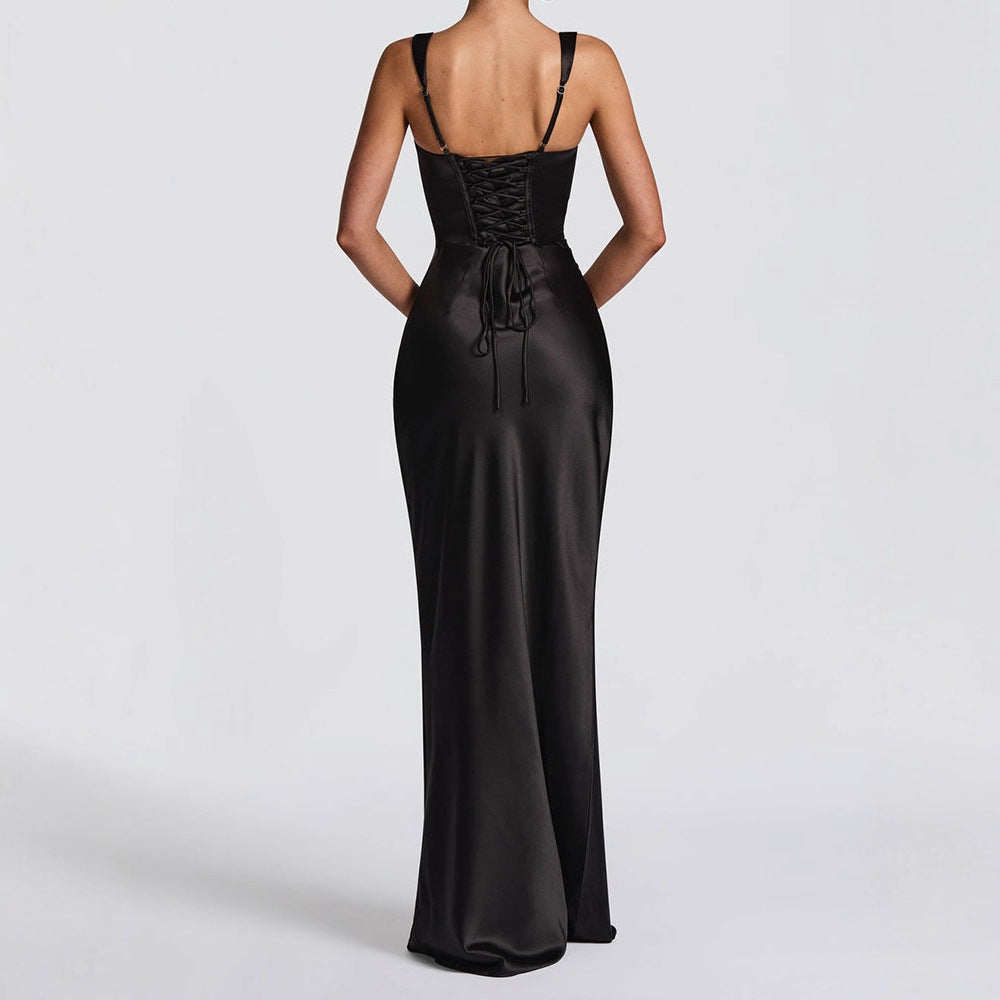 Women's Sexy Corset Backless Sleeveless Sling Solid Dresses