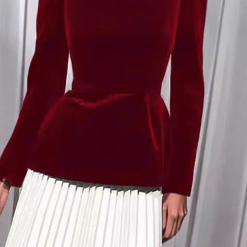 Temperament Square Collar Pleated Veet Dress Dresses