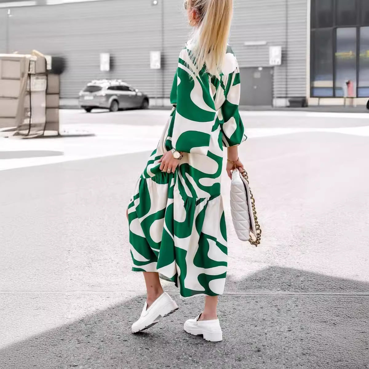 Autumn Fashion Printed Casual Pocket Long Dresses