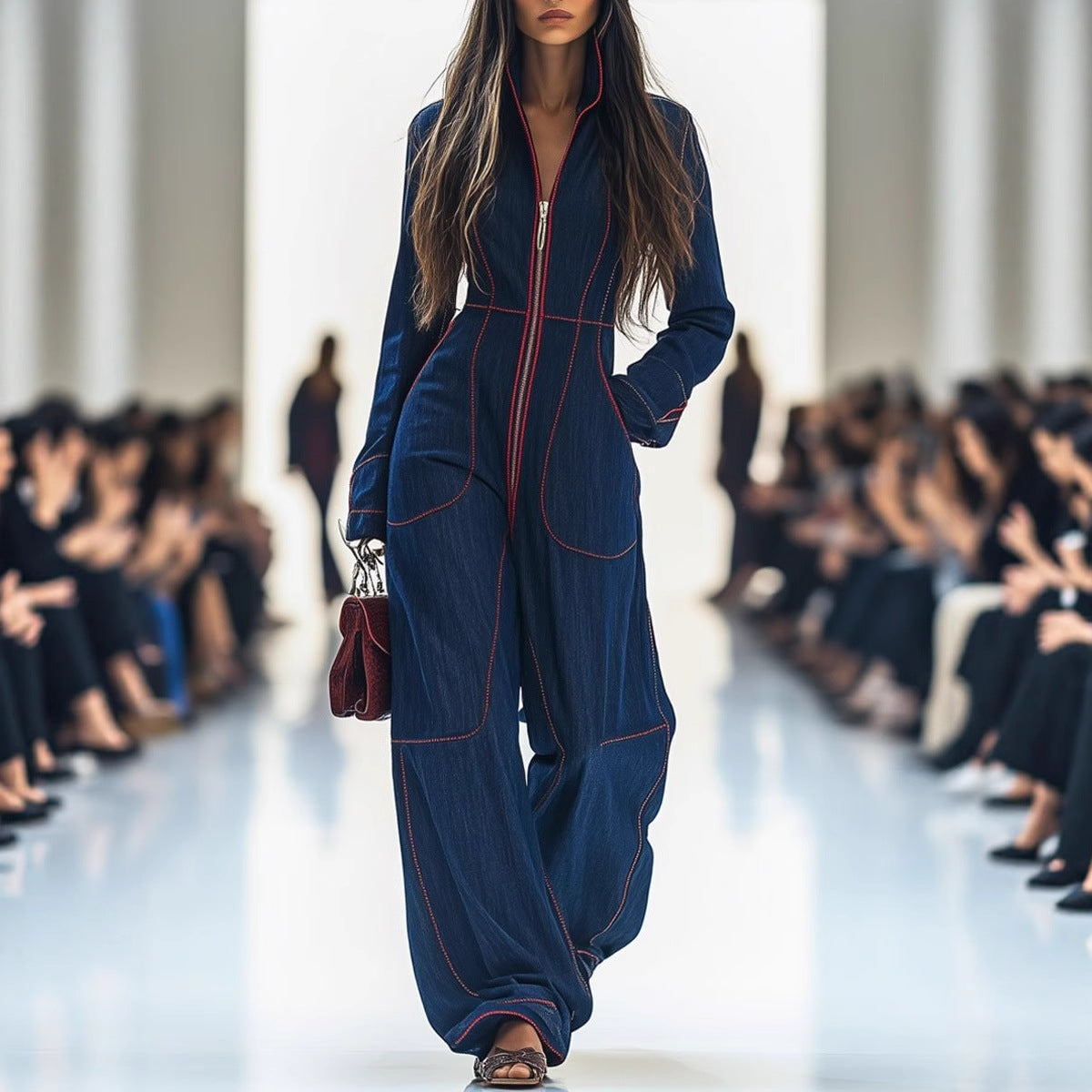 Women's Slim Casual Solid Color Large Pocket Jumpsuits