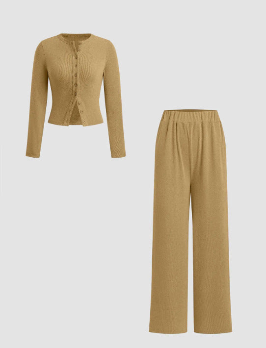 Unique Buttoned Long Sleeve Wide Leg Fashion Casual Suit
