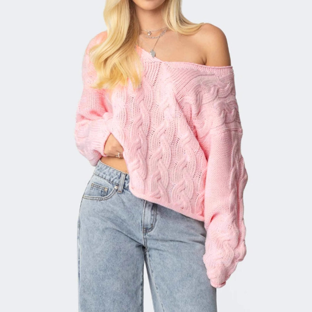 Women's Autumn Solid Color Loose Lazy Style Twist Knitted Sweaters