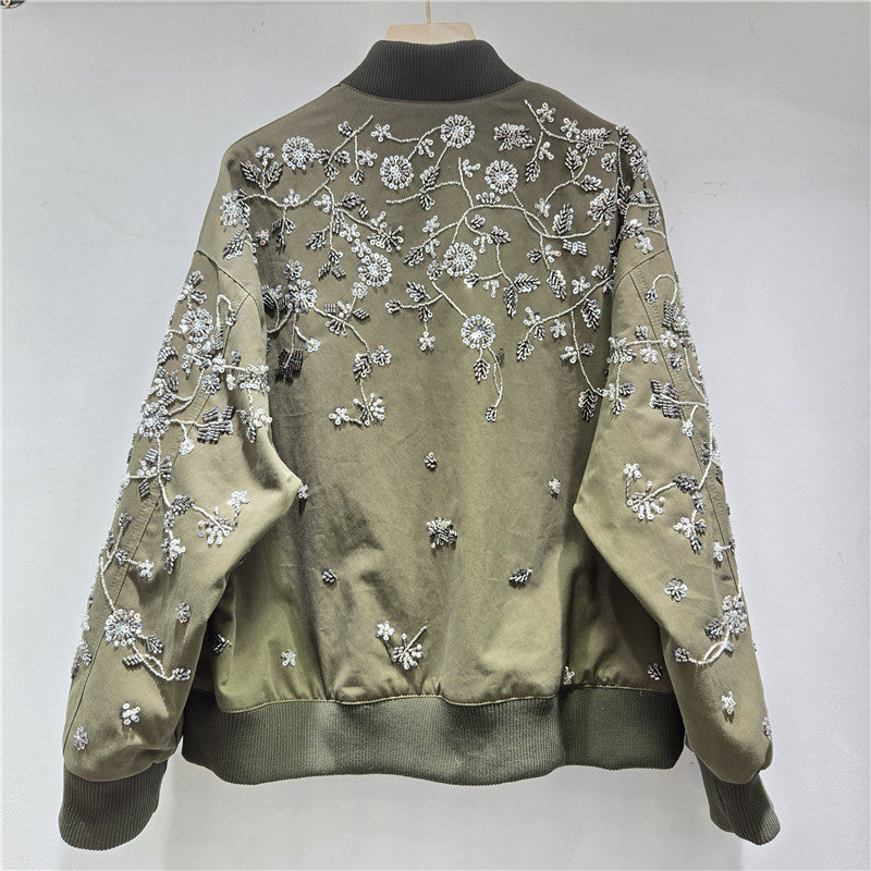 Beaded Embroidery Flower Baseball Fashionable Slimming Coats
