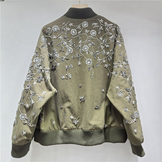 Beaded Embroidery Flower Baseball Fashionable Slimming Coats