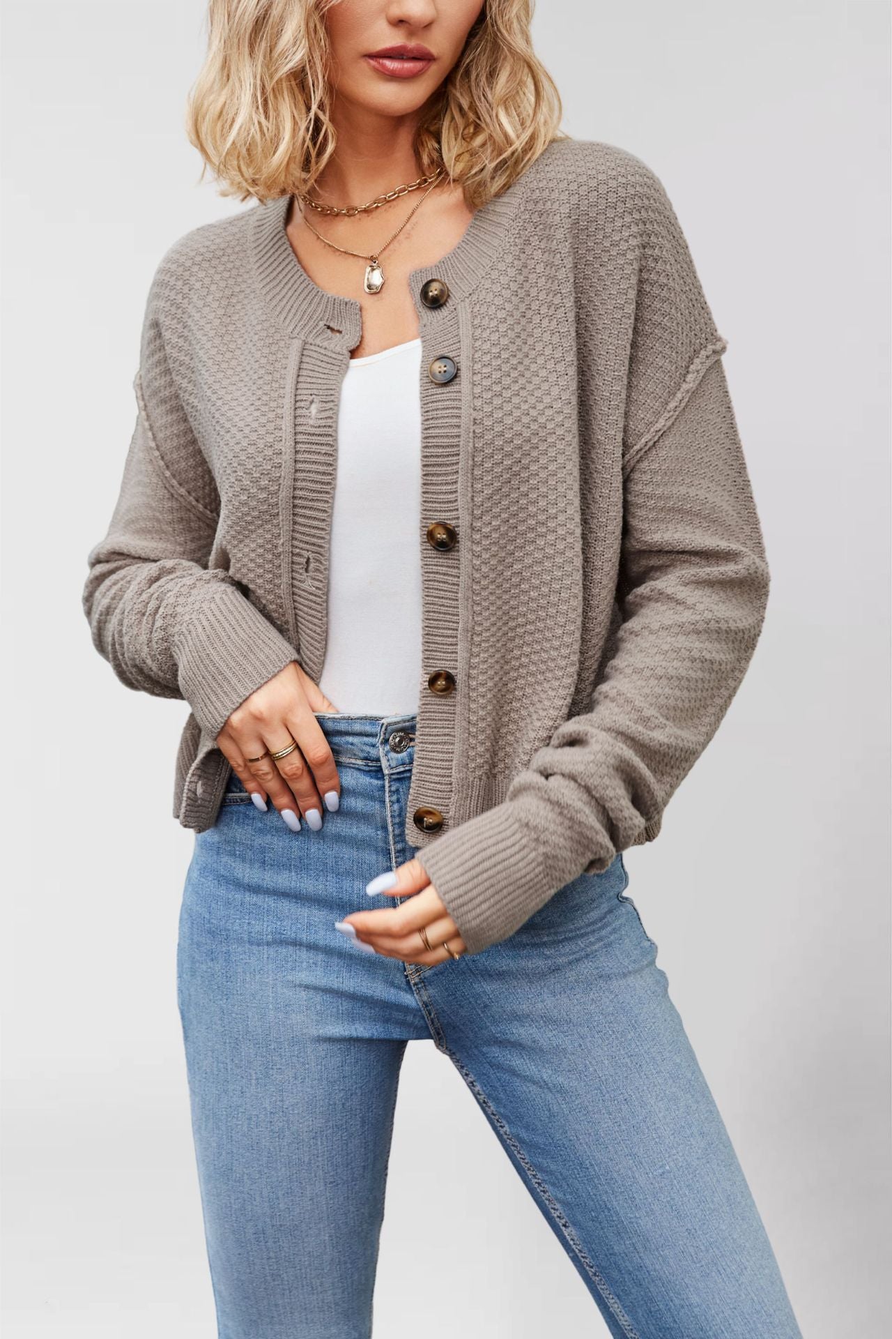 Women's Classic Knitted Single-row Button Commuter Sweaters