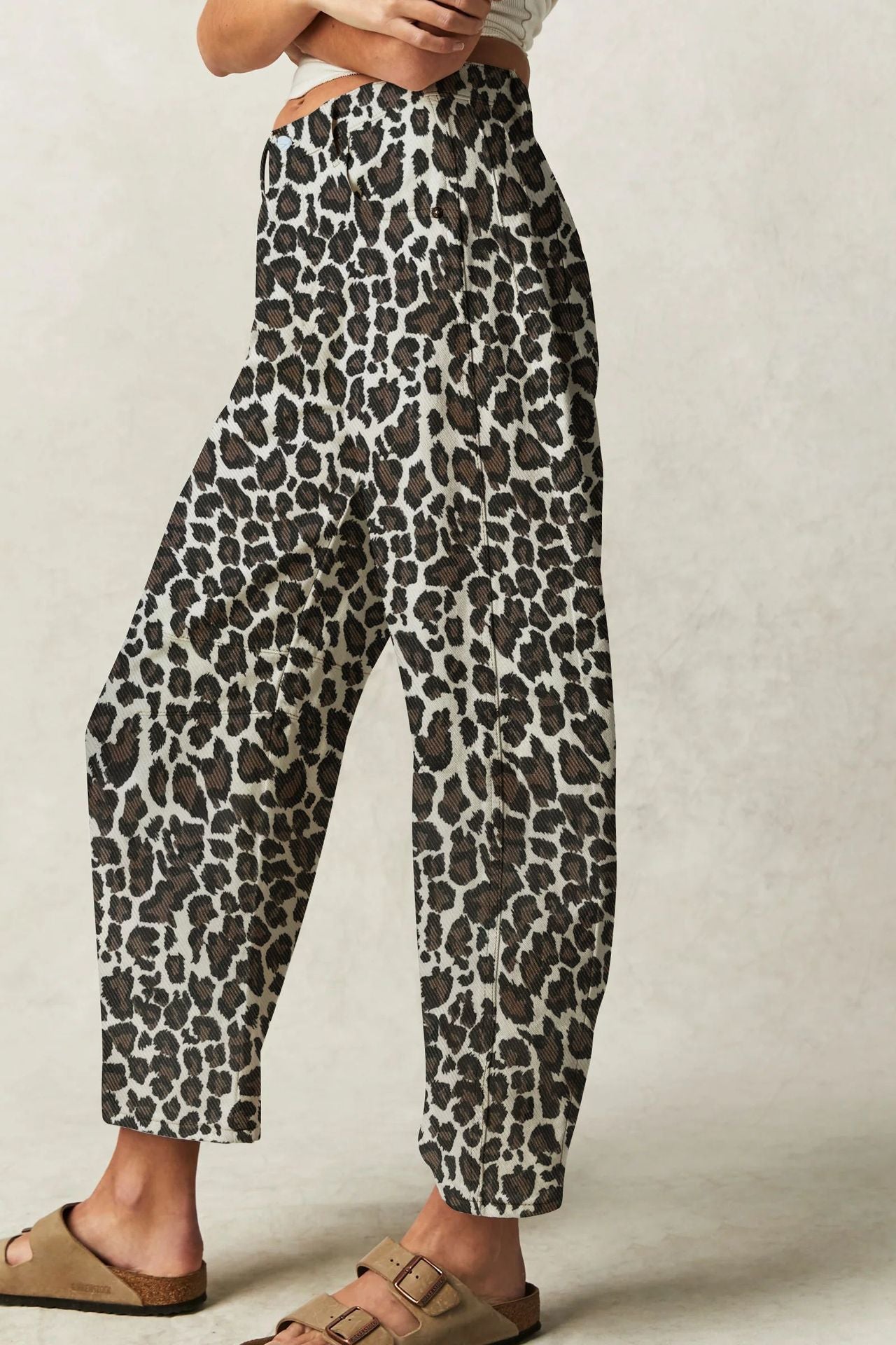 Women's Leopard Print Casual Loose Mid Waist Jeans