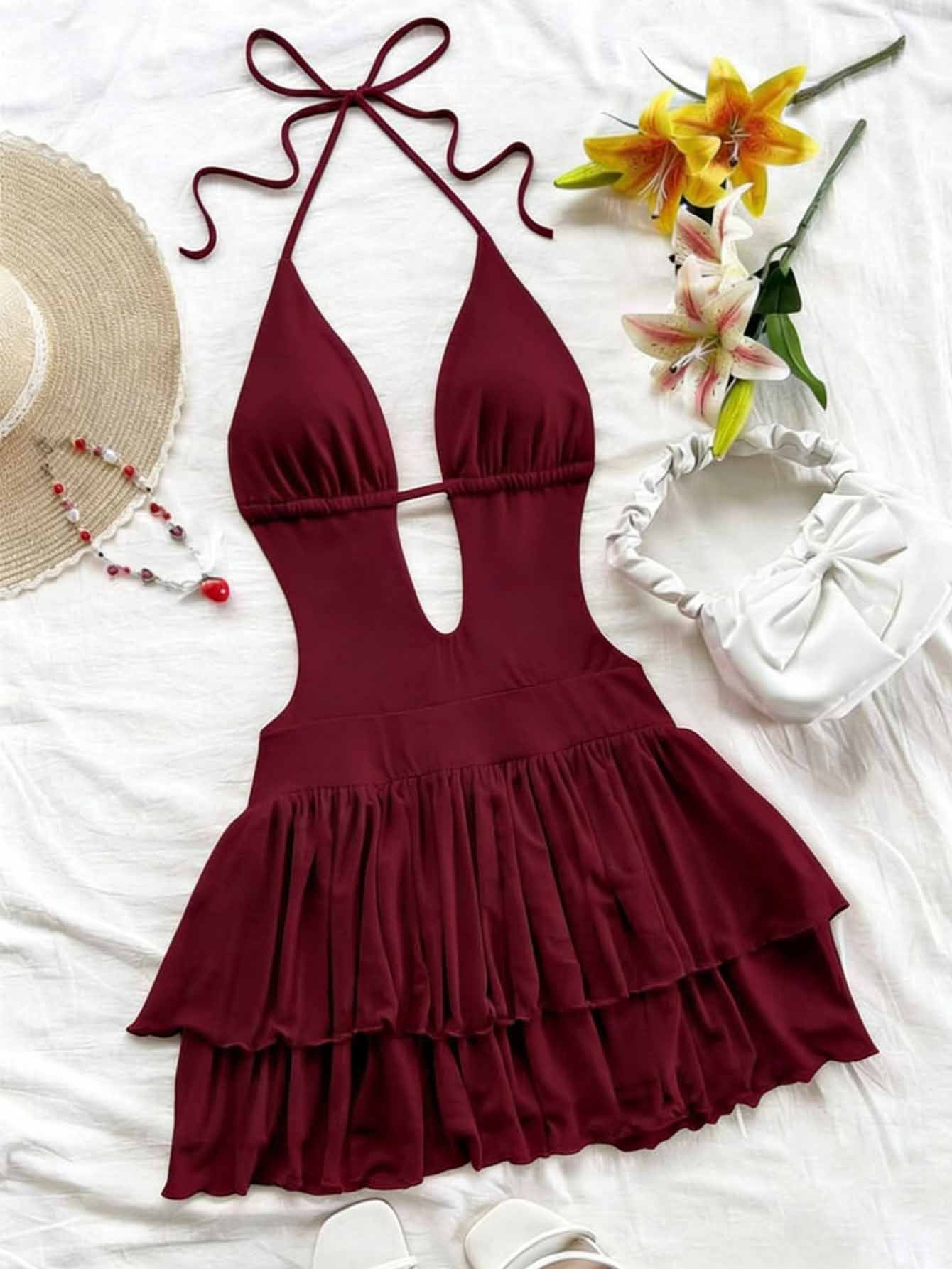 Summer Sexy Backless Lace Up Halter Dress
