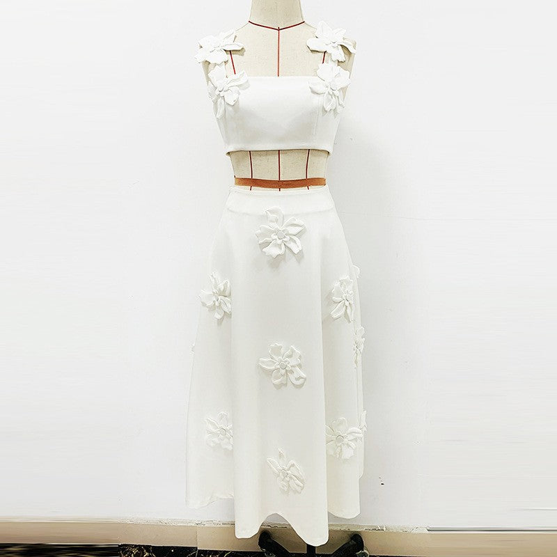 Camisole Three-dimensional Flower Mid-length Dress Set Tops