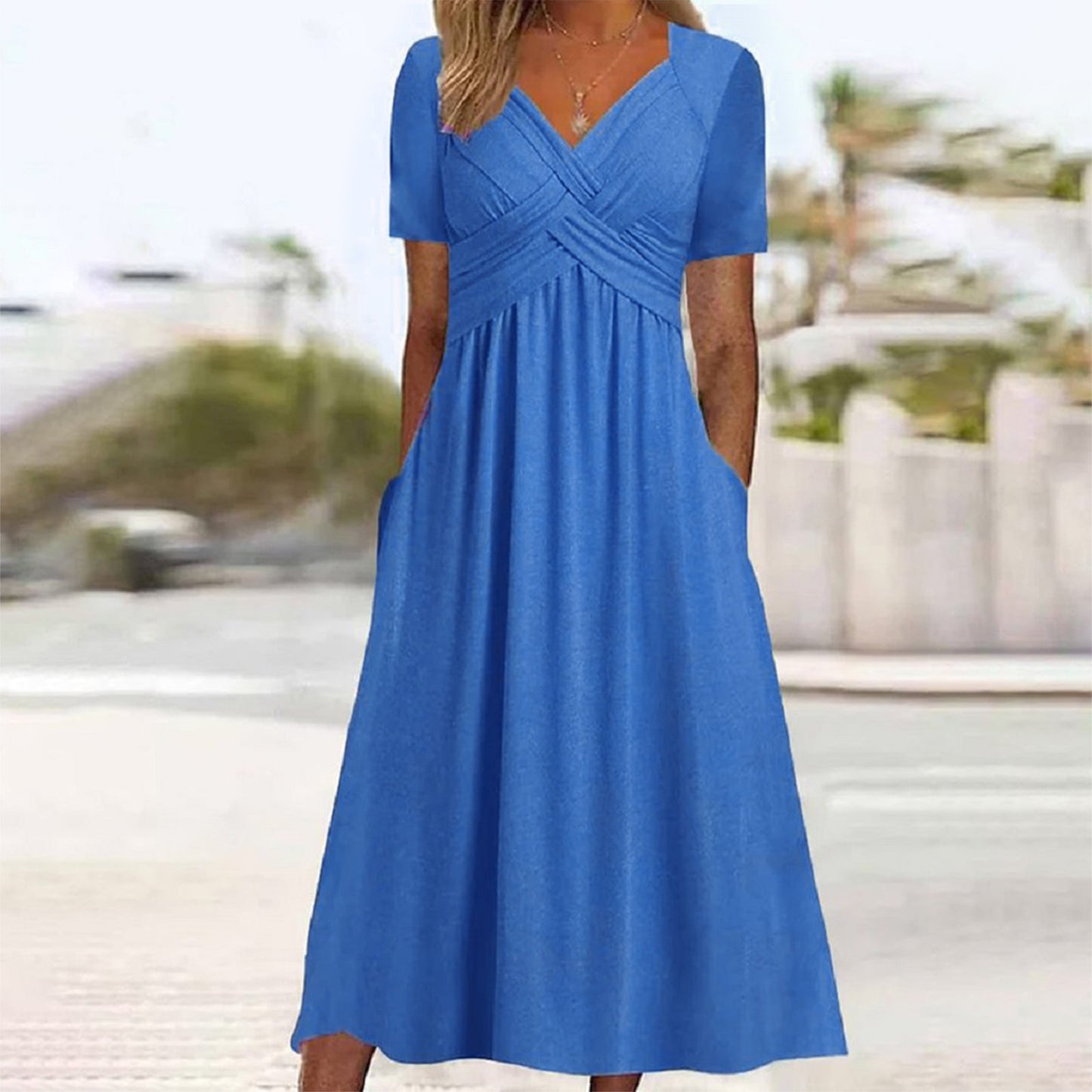 Women's High-grade Elegant Pullover Solid Color Sleeve Round Skirts