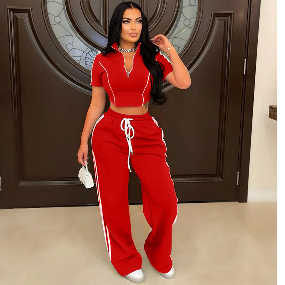 Women's Fashion Casual Two-piece Zipper T-shirt Style Suits