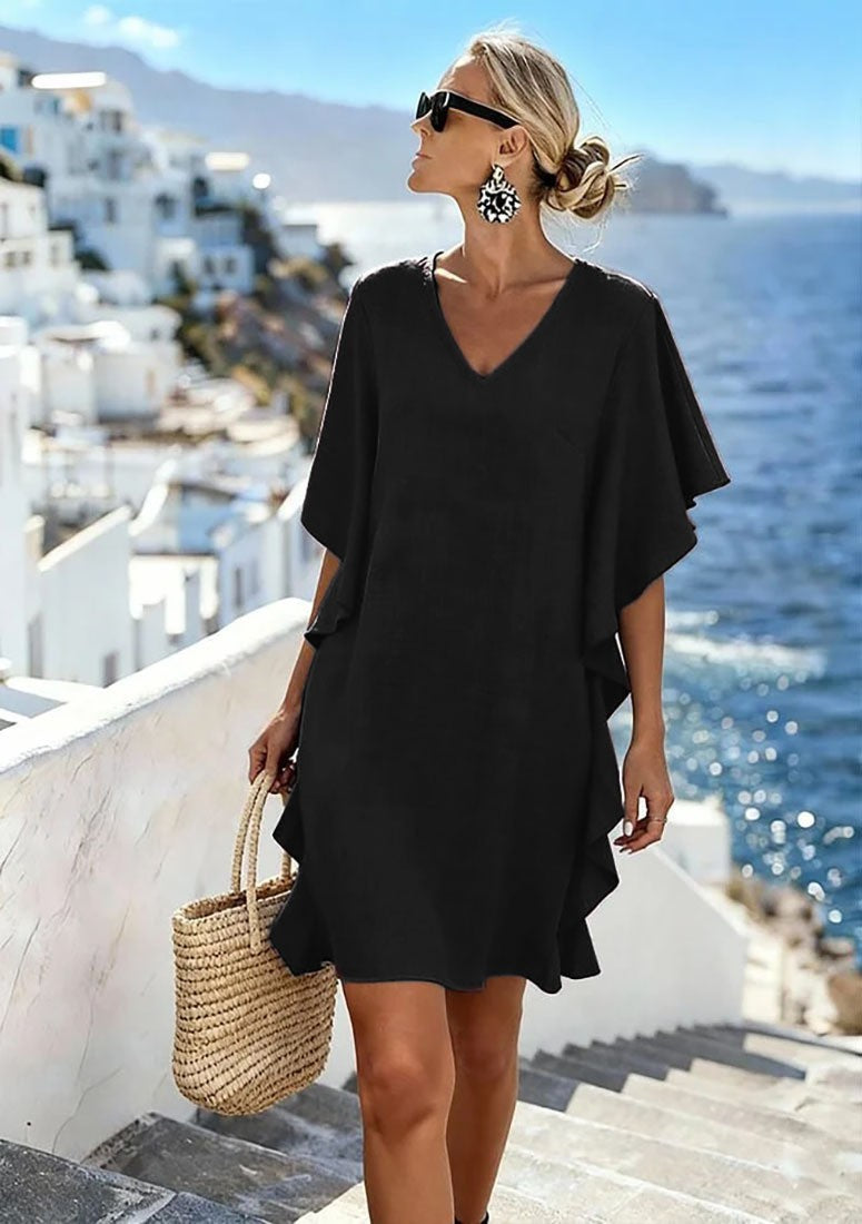 Women's Summer Solid Color Loose Lotus Leaf Dress