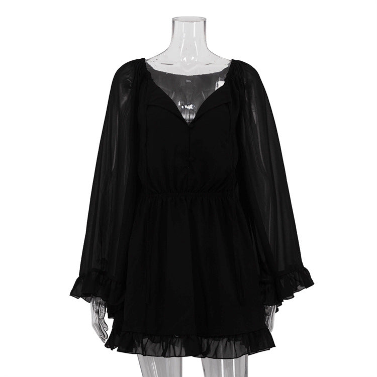 Mesh Long Sleeve Black Dress Fashion Dresses