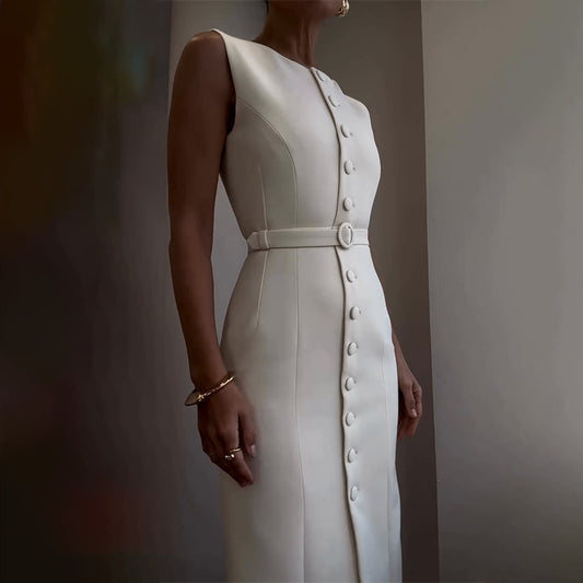 Women's Solid Color Round Neck Sleeveless Single Dresses