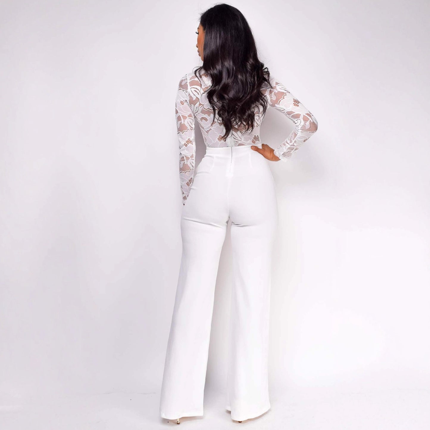 Women's Personalized Line Lace Stitching Long-sleeved Casual Jumpsuits