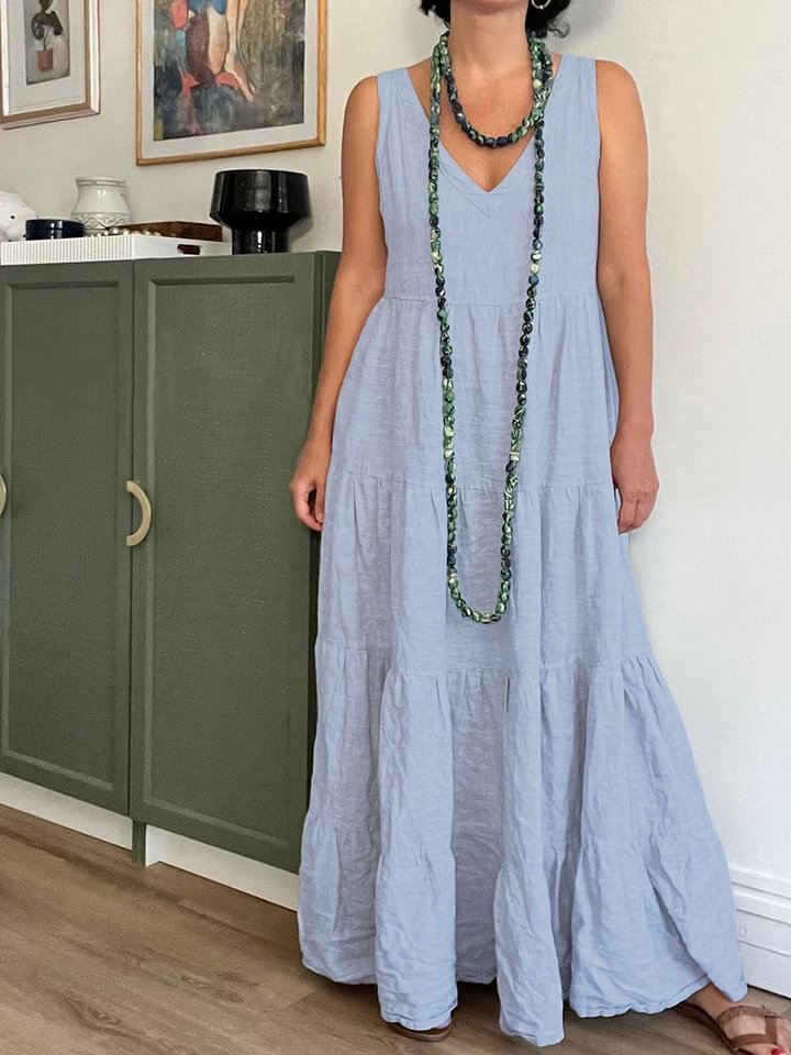 Women's Summer Solid Color Loose Cotton Linen Sleeveless Dress