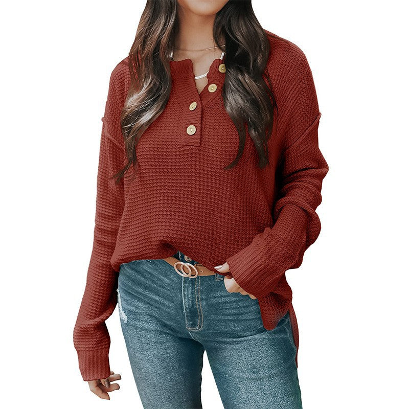 Women's Casual Long-sleeved Button Loose Pullover Sweater