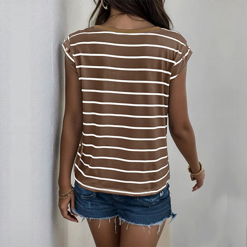 Women's Summer Classic Sleeveless Striped T-shirt For Blouses