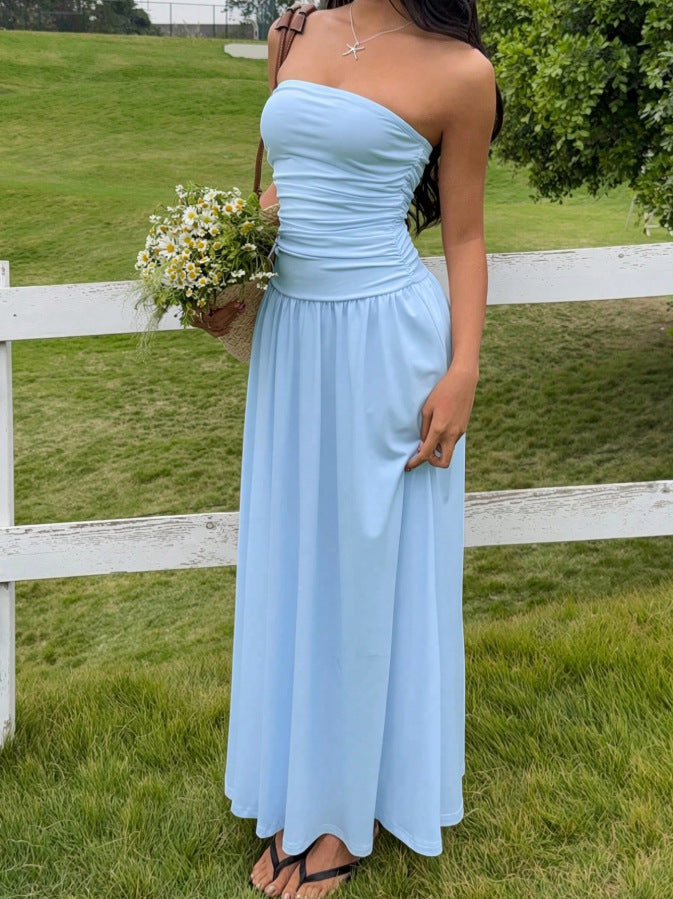 Women's Summer Sleeveless Tube Slim Fit Wrinkle Dress